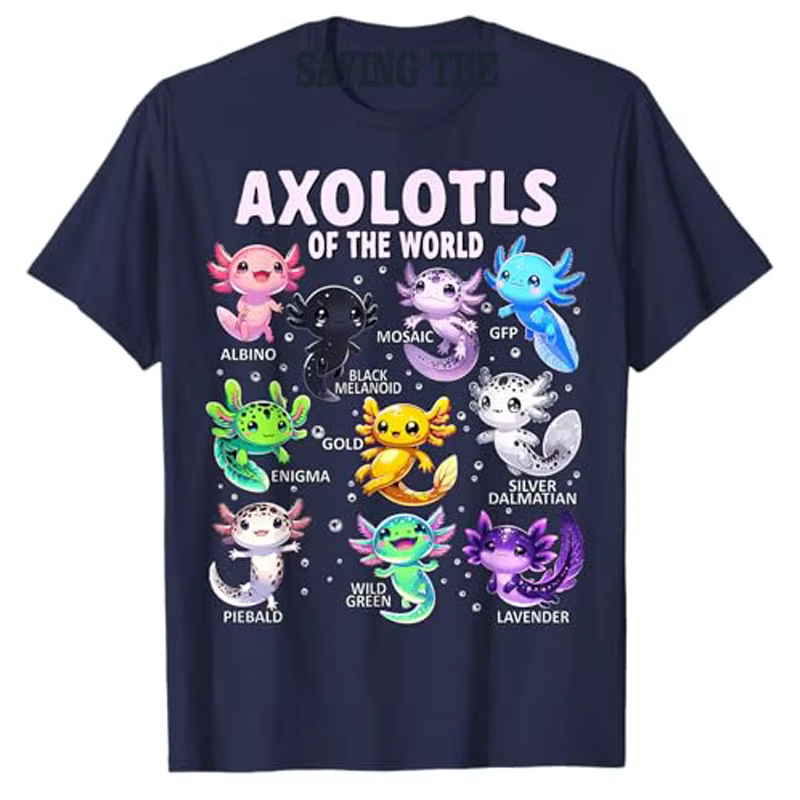 Axolotls du monde Kawaii T-Shirt Types de Axolotl poisson amphibien