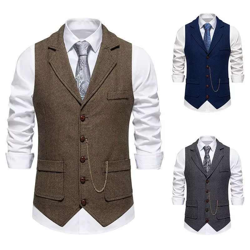 Gilet rétro britannique à revers café pour hommes