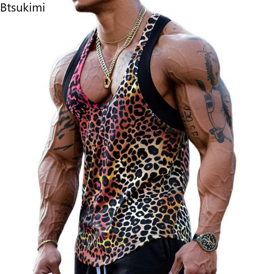 Débardeurs Homme Style Punk 2026 Imprimé Léopard Vintage Décontracté Personnalisé Coupe Ample Gilet Musculaire Tendance Urbaine