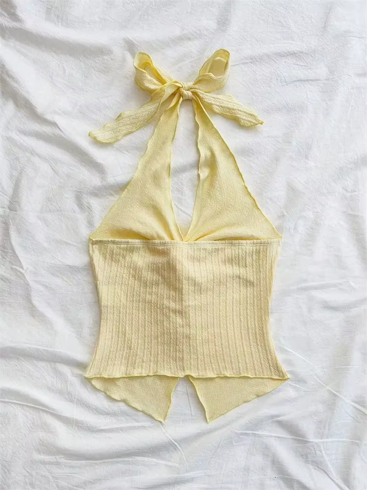 Haut jaune à col en v pour femmes
