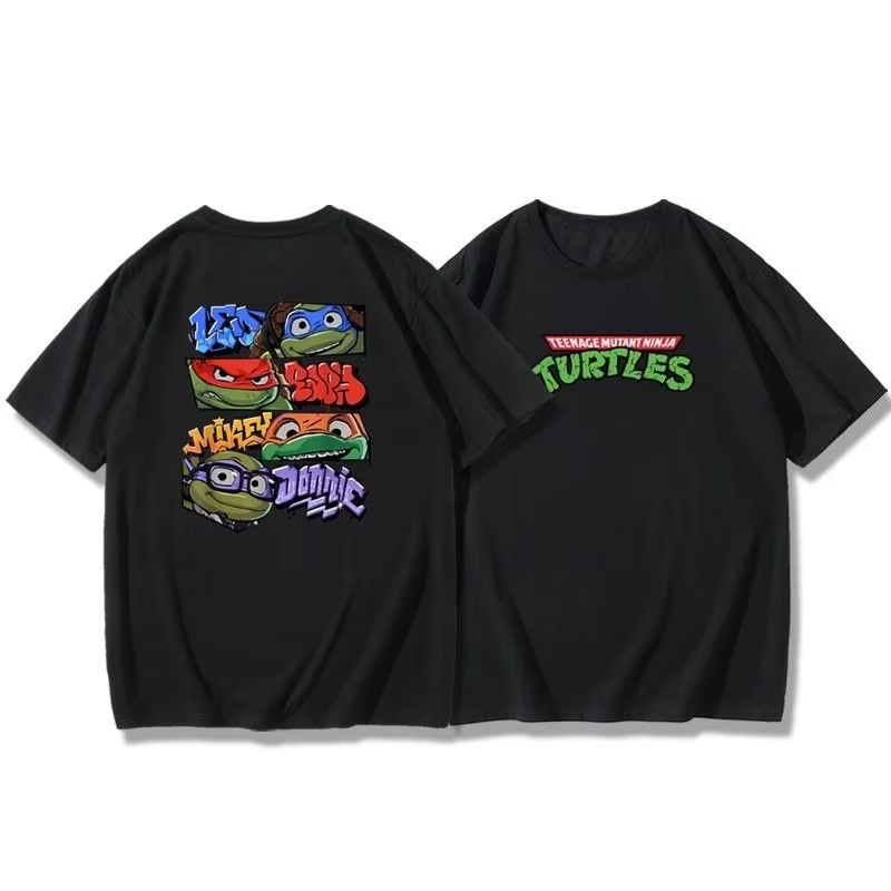 T-shirt Homme Col Rond en Coton Pur Motif Tortue Ninja Anime Dessin