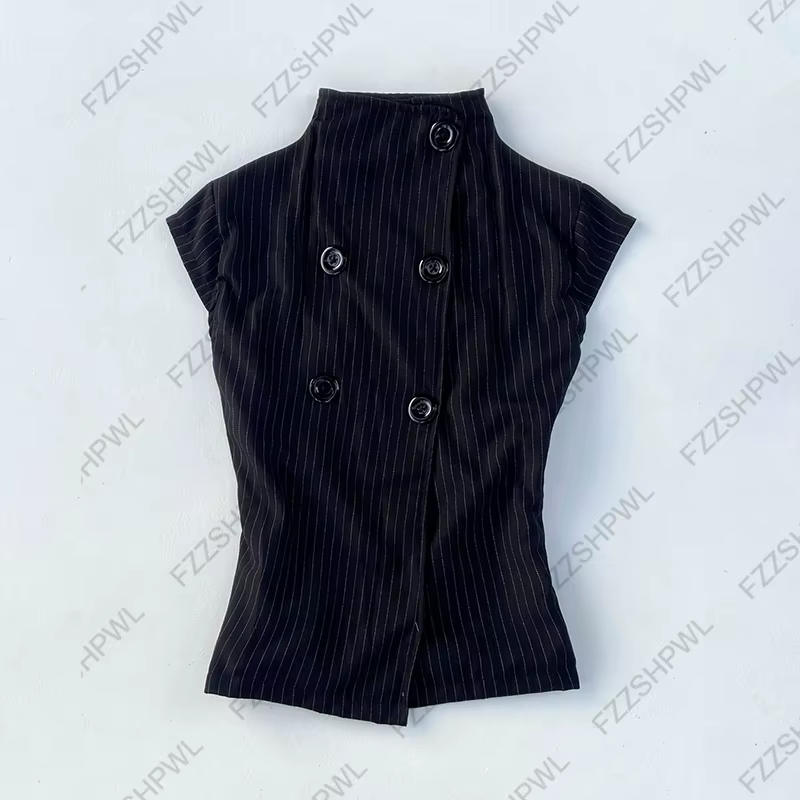 Bouton Harajuku Y2k Débardeur Rayure Imprimé Graphique Punk Haut Court Streetwear Rock Goth Gilet Subculture Épicée