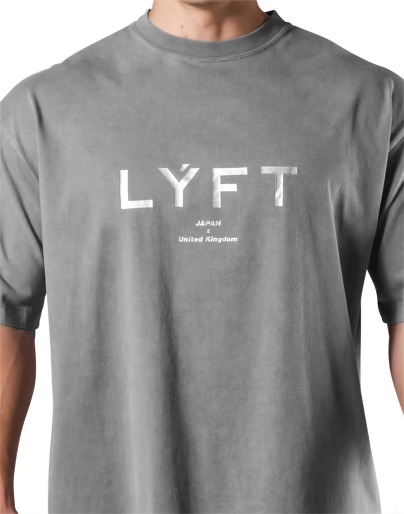 LYFT lavé classique LOGO 230GSM coton Vintage grand T-SHIRT hommes surdimensionné Muscle sport Fitness