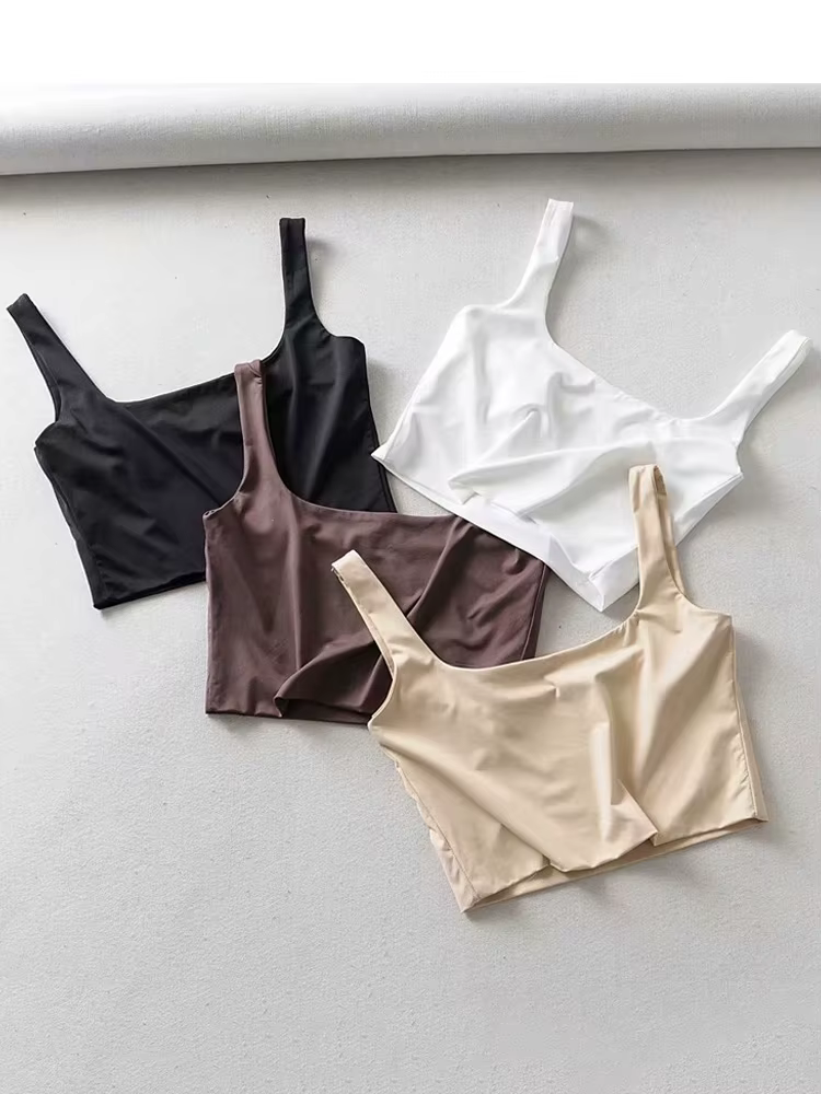 Offre spéciale 2024 été femmes Sexy hauts sans manche mode court col carré débardeurs 4 couleurs