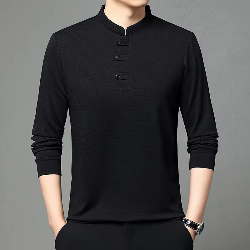 Printemps automne hommes Style chinois col montant polos mode coupe ajustée à manches longues