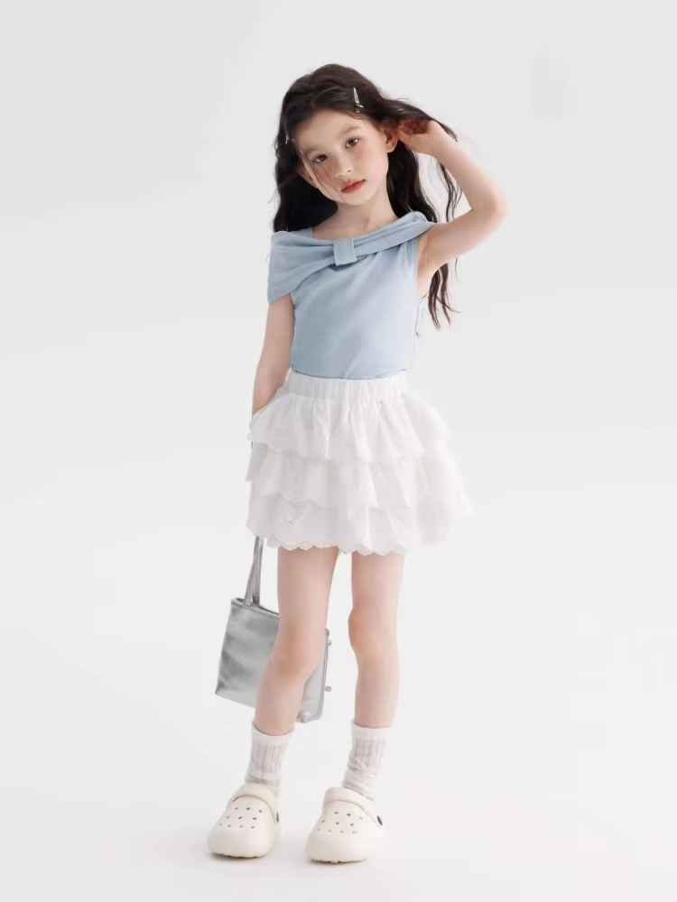 T-shirt bleu à épaules dénudées pour filles