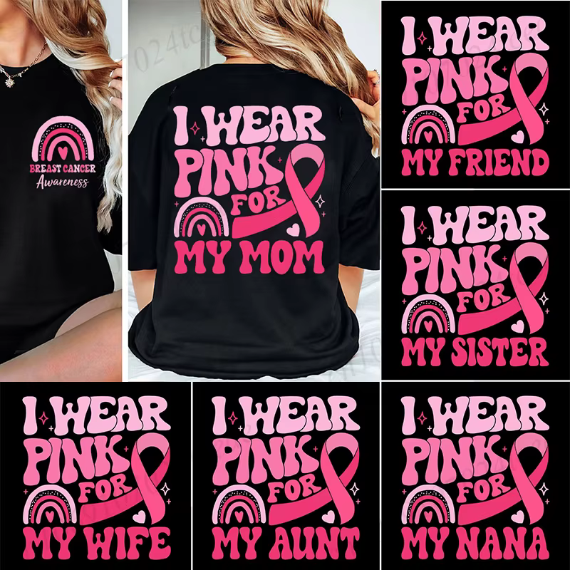 Je porte un rose pour le Cancer du sein imprimé femmes T-Shirt