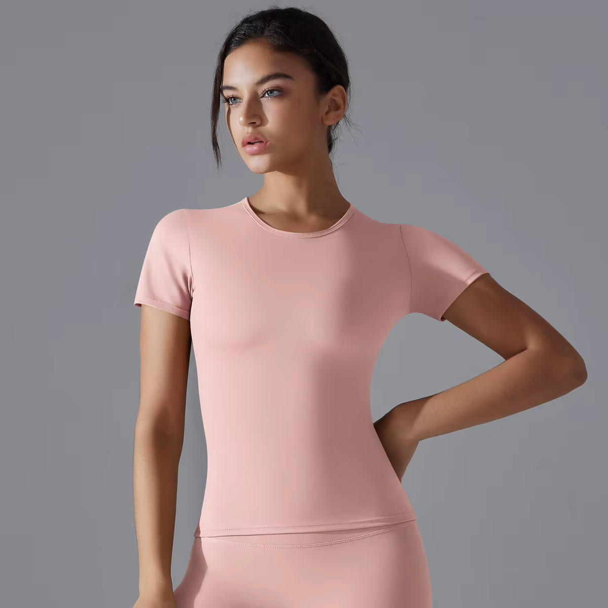 Femmes course sport t-shirt été à manches courtes col rond respirant extensible GYM Yoga mince Fitness haut actif
