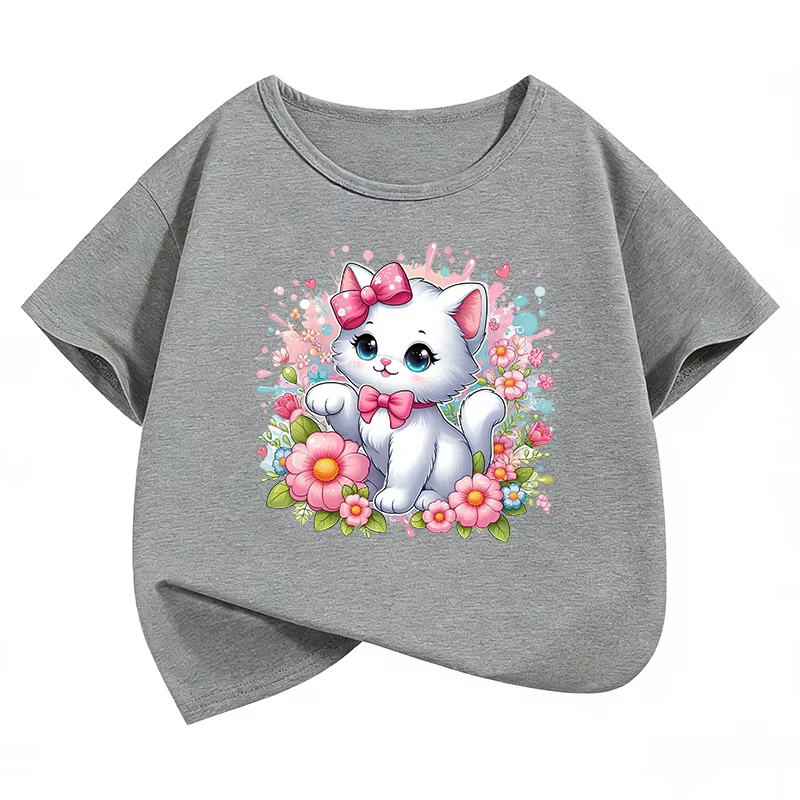 T-shirt imprimé chat avec nœud Kawaii