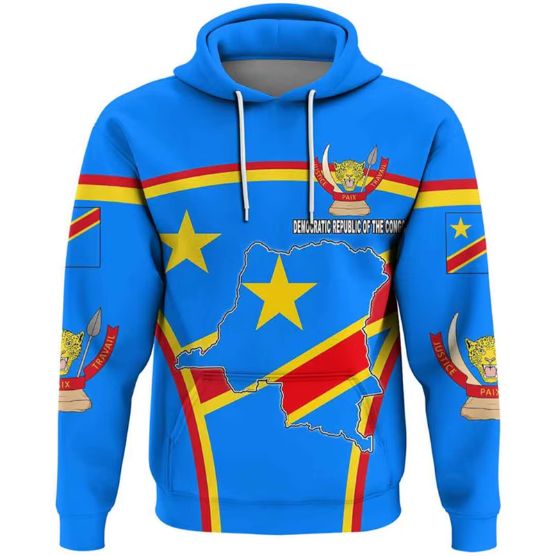Impression 3D de la carte de la République du Congo, sweats à capuche, blason graphique PVD Congo, vêtements pour hommes, nouveau