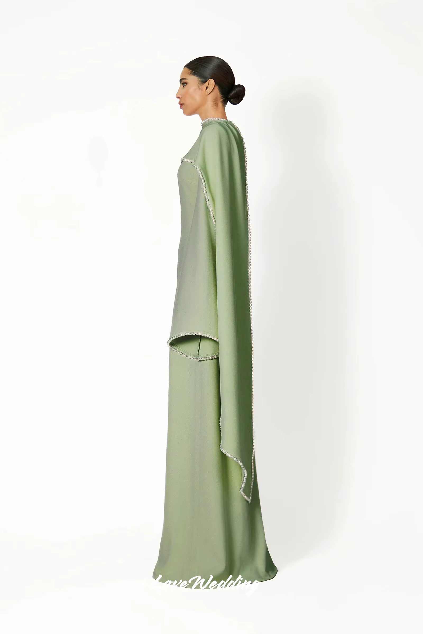 Robe de soirée en Satin vert sauge