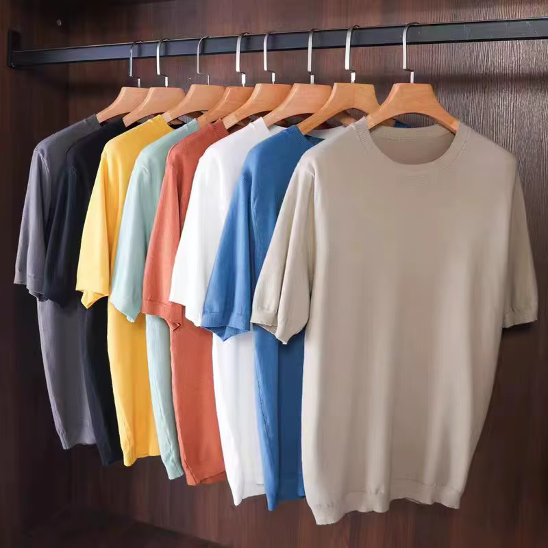 T-shirt en cachemire mérinos ultrafin tricoté à col rond pour homme