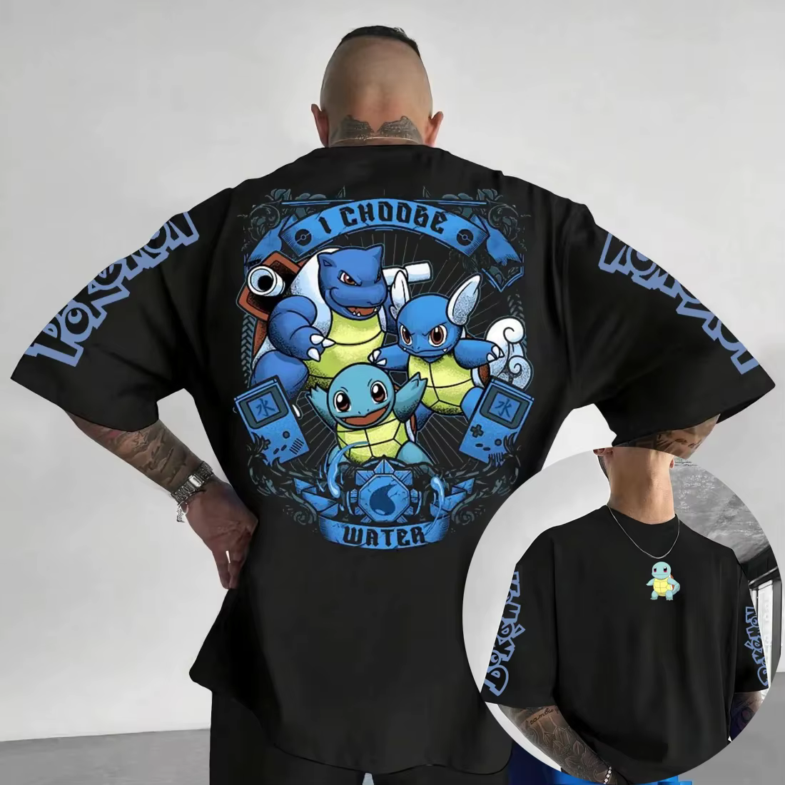 T-shirt d'été en coton à manches courtes pour cosplay Pokémon, style décontracté et rétro, pour hommes, femmes et tenues assorties en famille