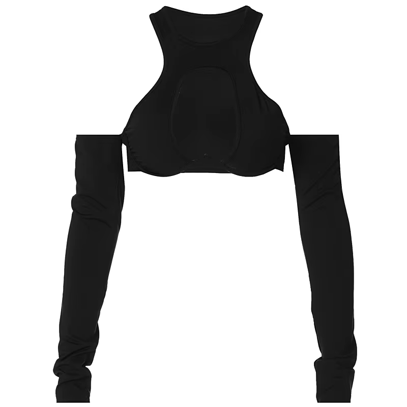 Sexy Wrap poitrine évider débardeur femmes à manches longues licou culture hauts nu ventre Camisole femme bustier tubulaire recadrée gilet