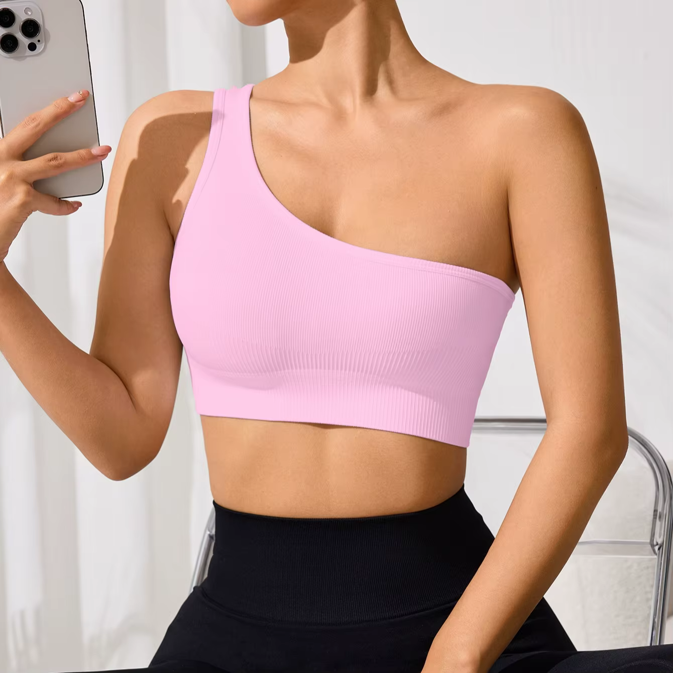Femmes Yoga course Fitness hauts une épaule Sexy sangle sport débardeur