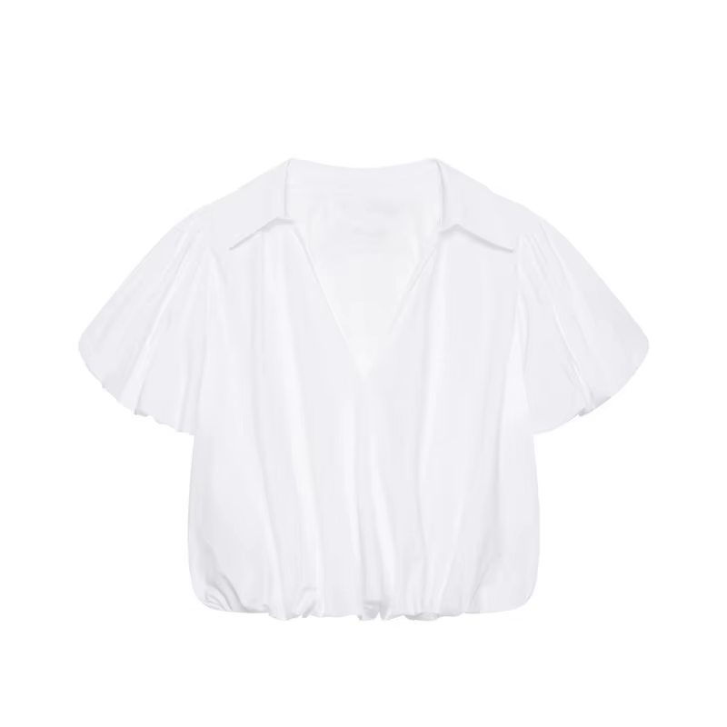 Chemisier ballon pour femme Nouvelle collection Printemps-Été 2026 – Blouse simple à col en V et manches courtes