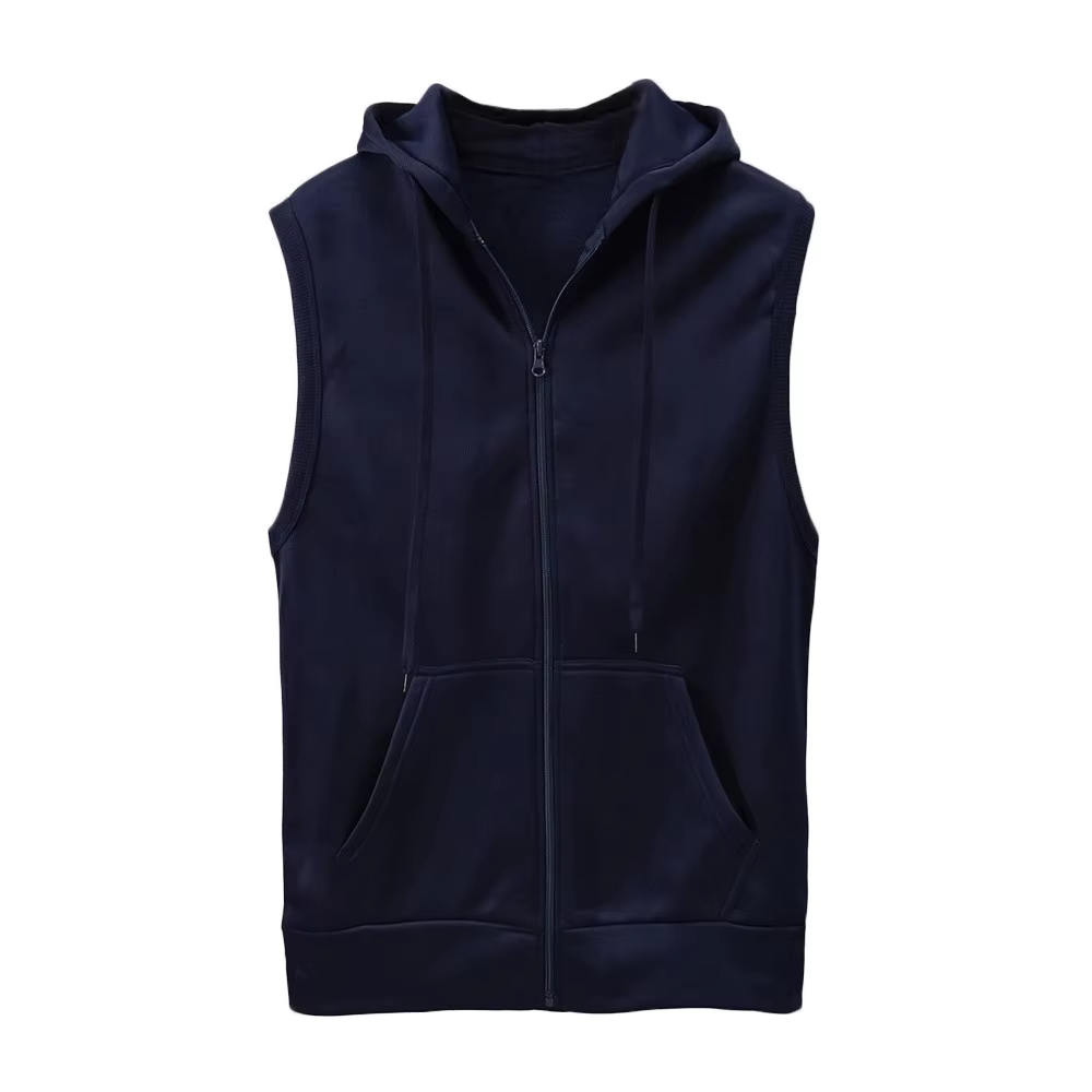 Sans manches solide gilet manteau mode hommes Blouse veste mince hauts à capuche chemise