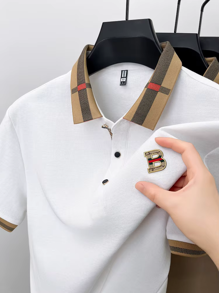 Marque de luxe logo polo à manches courtes hommes été nouveau haut de gamme en soie coton respirant Paul T-shirt mode