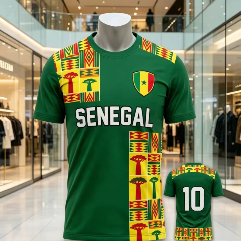 T-shirt de football tendance pour hommes avec motif du drapeau du Sénégal