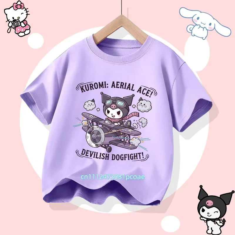 Nouveau T-shirt décontracté pour filles en pur coton à manches courtes Kuromi 2026, collection été, avec imprimés de dessins animés de la série Sanrio