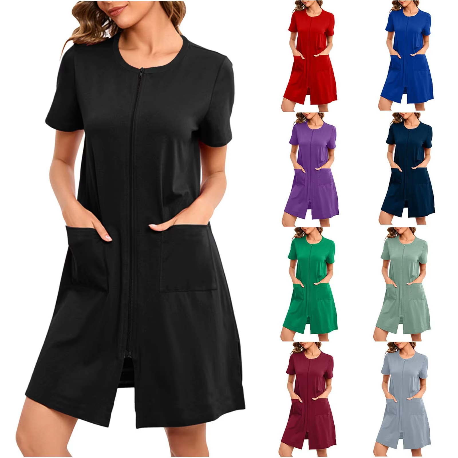 Chemise de nuit zippée sur le devant pour femmes