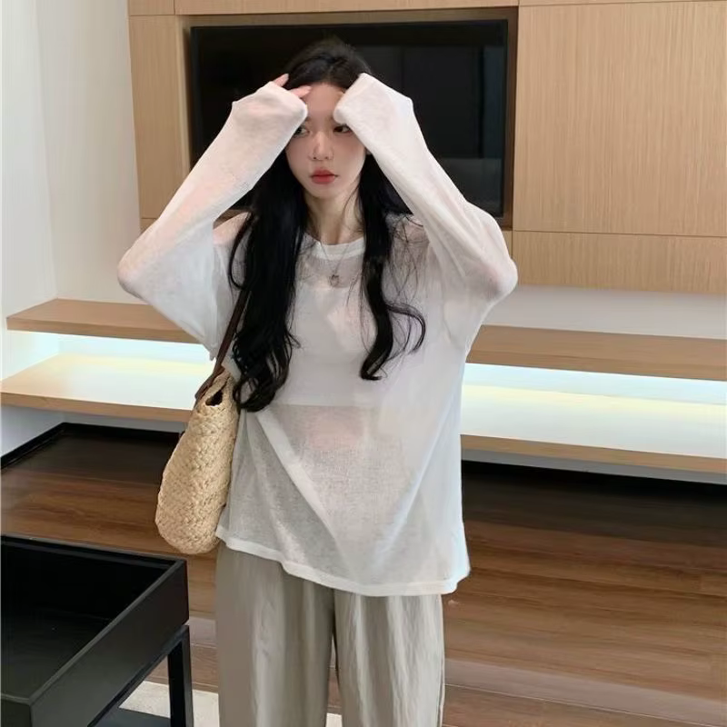 Femmes surdimensionné T-shirt printemps été col rond décontracté mode ample mince à manches longues haut pulls Chic