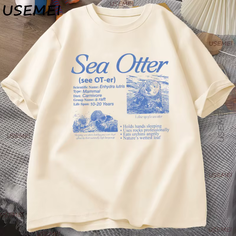 Sea Otter Vintage 90s T-Shirt graphique hommes femmes rétro faits d'animaux informations