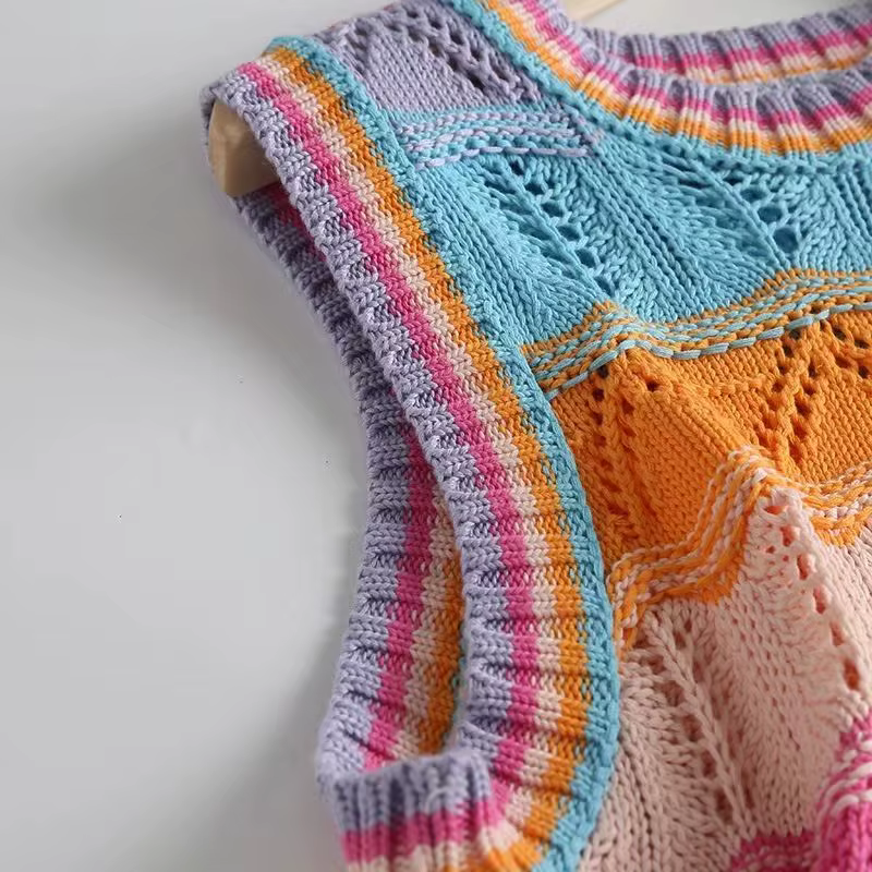 Gilet pull à rayures arc-en-ciel pour femme
