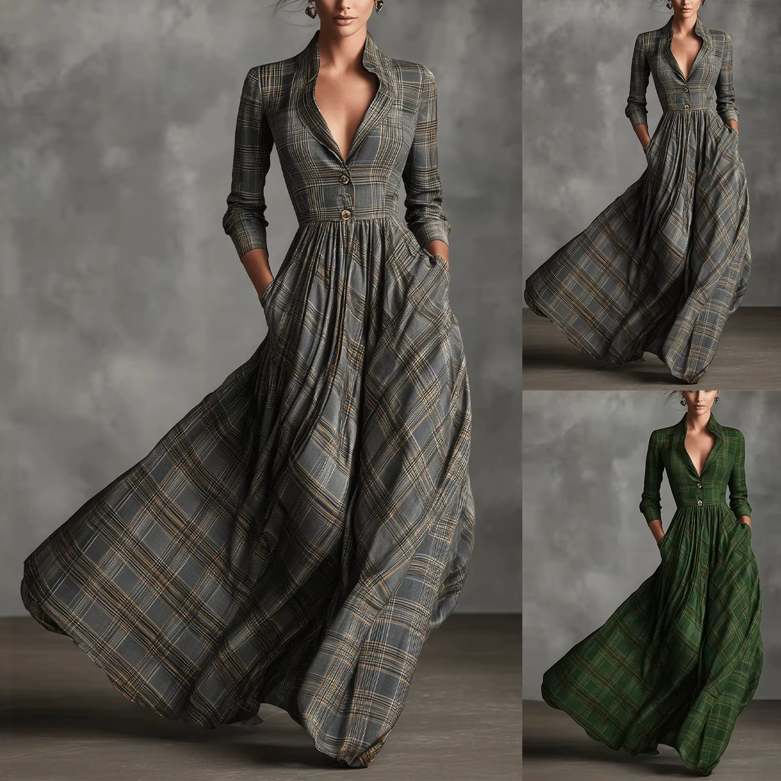 Robe chemise à carreaux pour femmes
