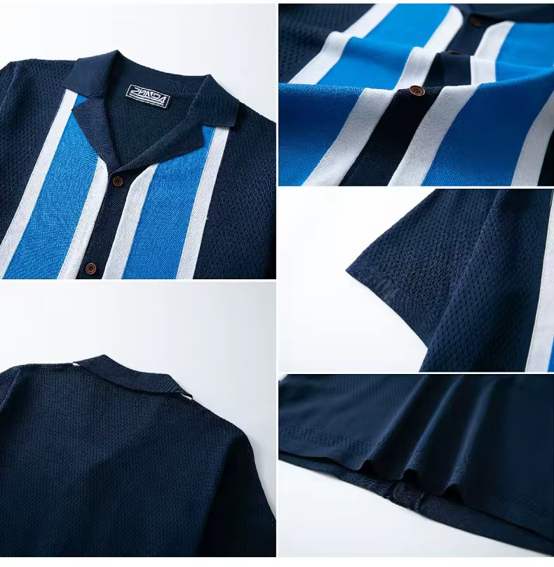 2025 été hommes tricoté polos britannique rétro rayure Patchwork
