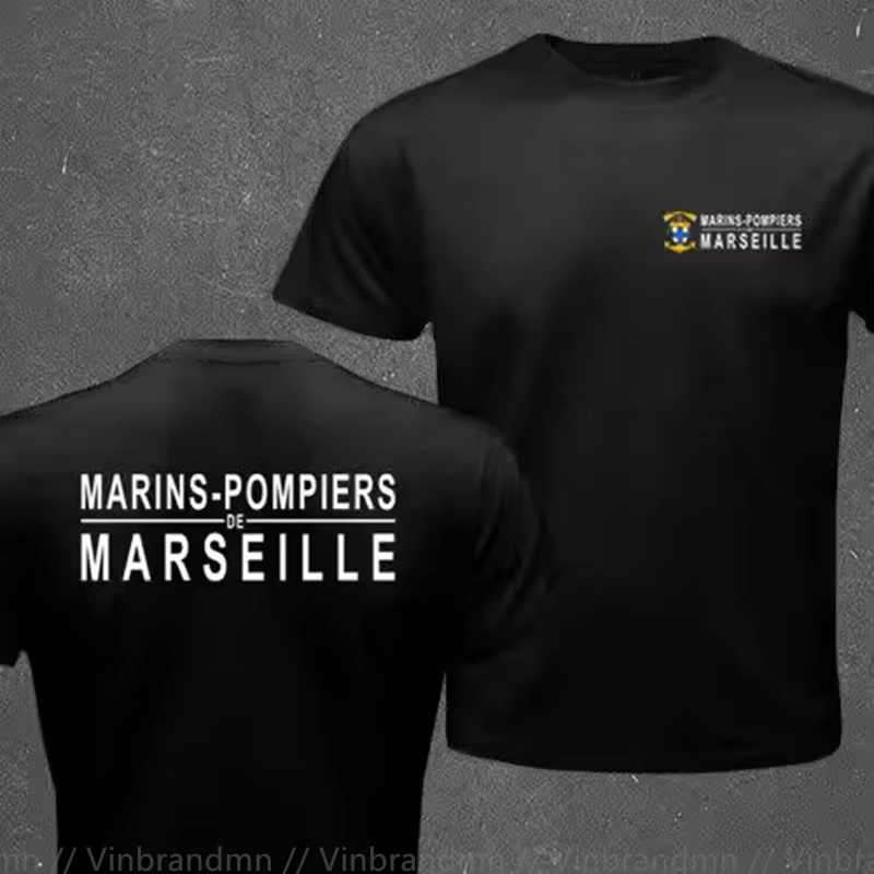 Marins français pompiers Marseille bataillon de feu Naval T-shirt hommes à manches courtes décontracté 100% coton