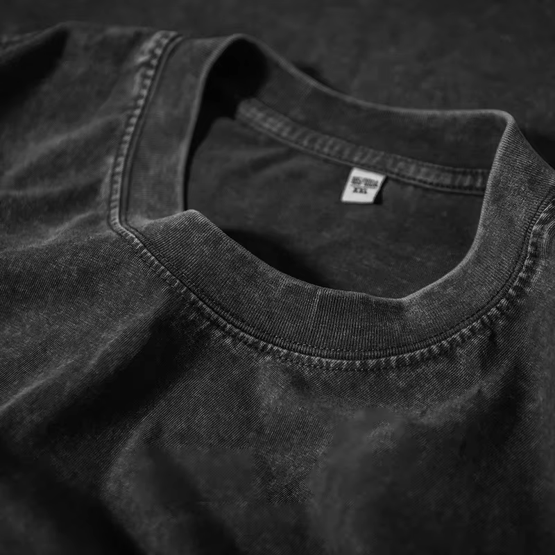T-shirt Homme Oversize Lavé 230G Coton Été Vintage Manches Courtes Ample Streetwear Décontracté Couleur Unie Hip Hop