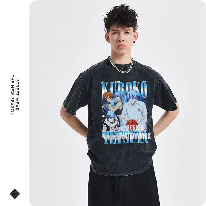 Kuroko Tetsuya-T-shirt Respzed Vintage Washed Anime pour Homme