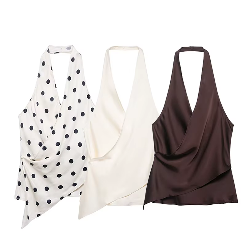 Haut en satin à col halter pour femme