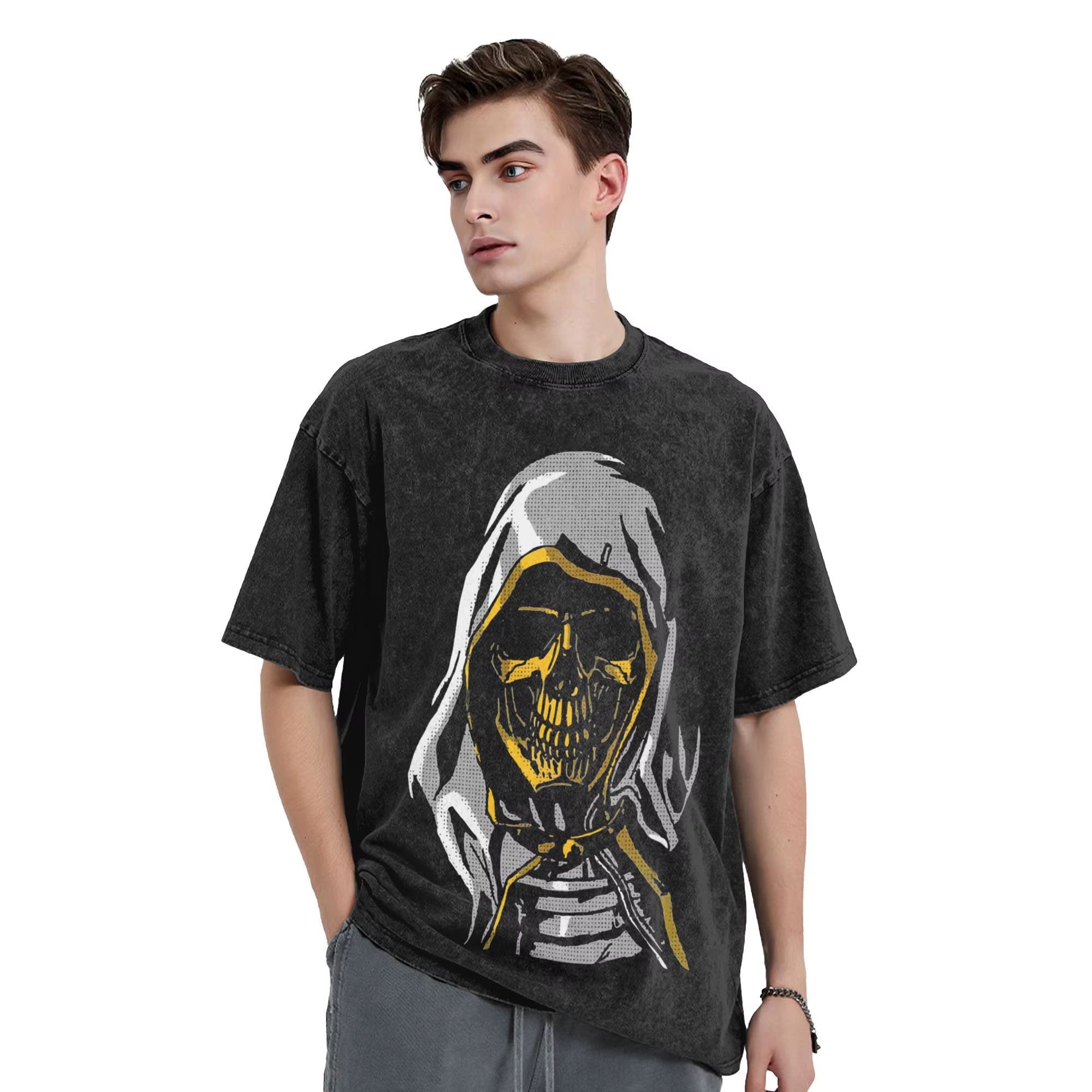 Crâne mort Stranding graphique T-Shirts Manga lavé surdimensionné