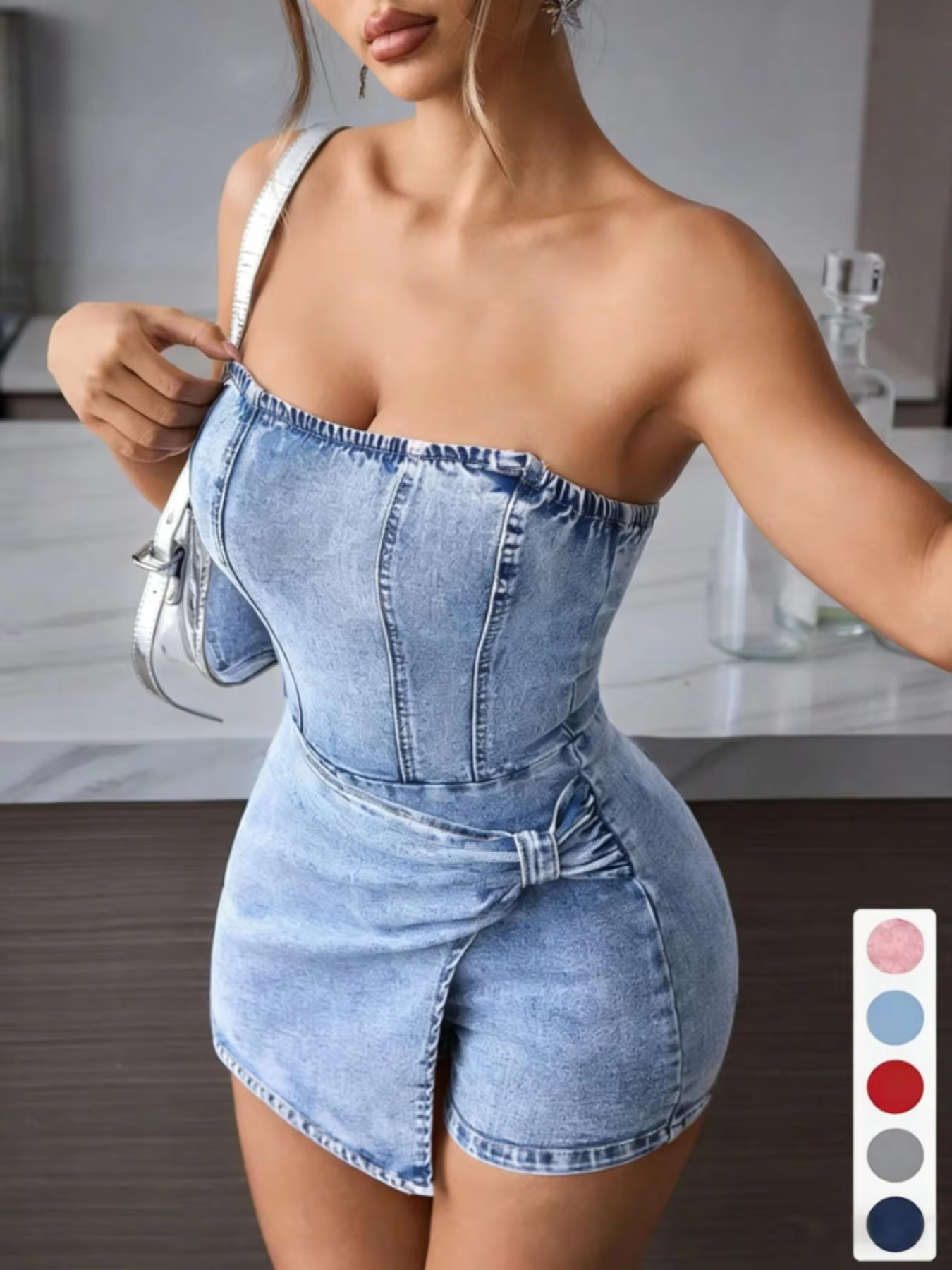 ✨ Robe en jean tube pour femme | Design sans bretelles à effet torsadé, l'indispensable pour les filles branchées en été