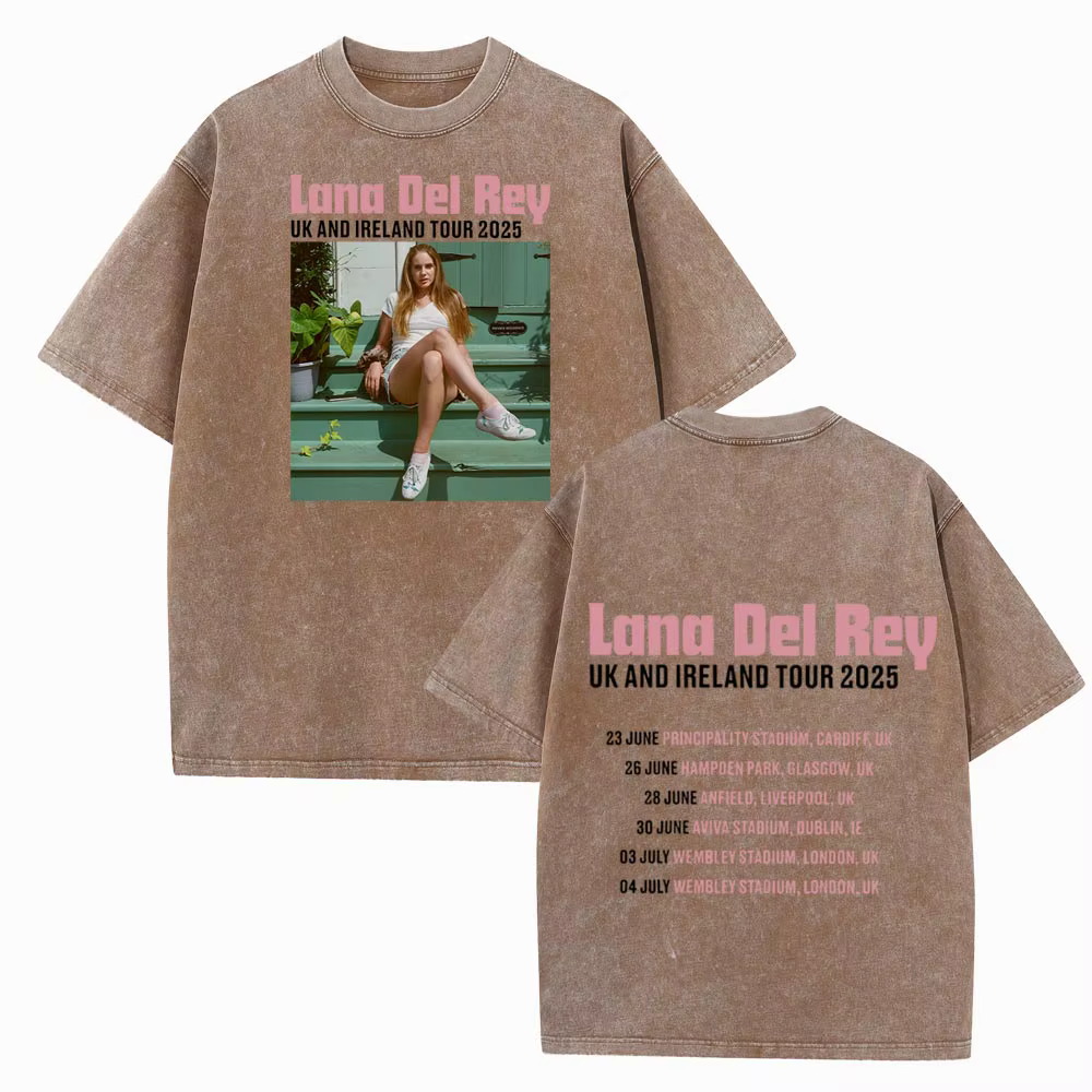 Lana Del Rey Uk et Irlande Stadium Tour 2025 T-shirt délavé Vintage col rond manches courtes coton T-Shirts