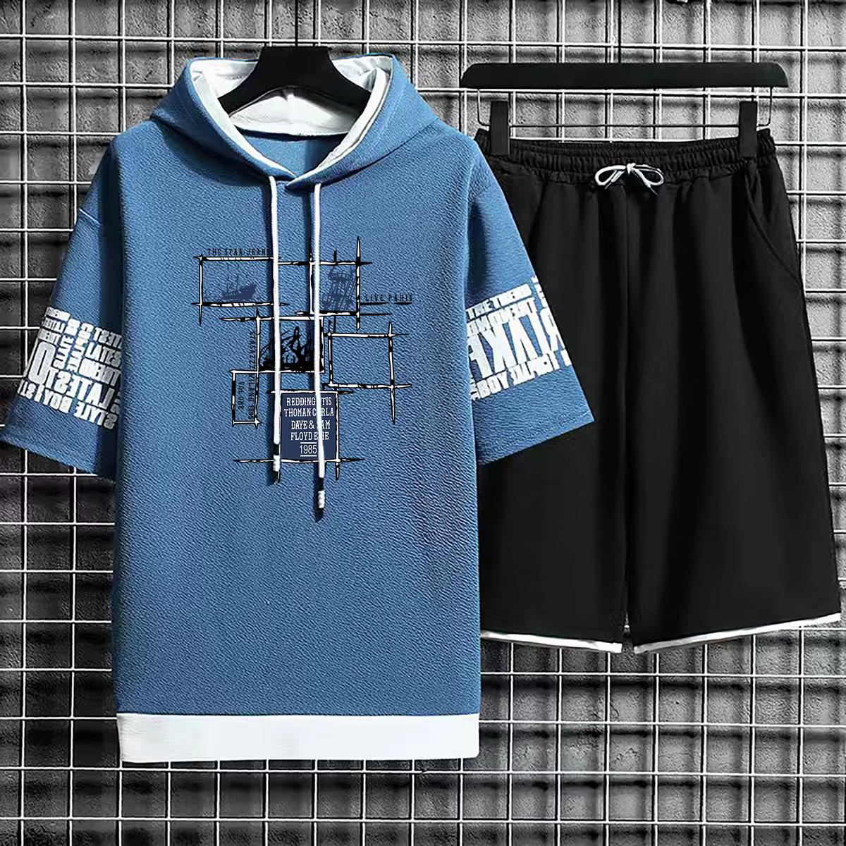 Ensemble de sweats à capuche College à manches courtes pour hommes