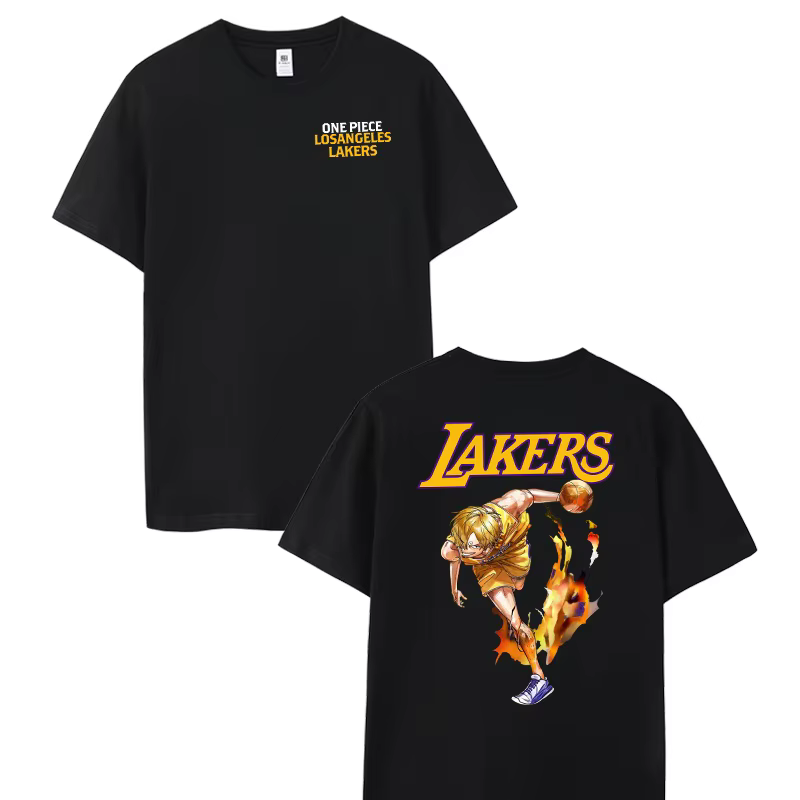 T-shirt en coton pour hommes, femmes, adultes, enfants, garçons, filles, parents et enfants, motif Lakers One Piece Basketball Luffy Sanji Zoro Choppa