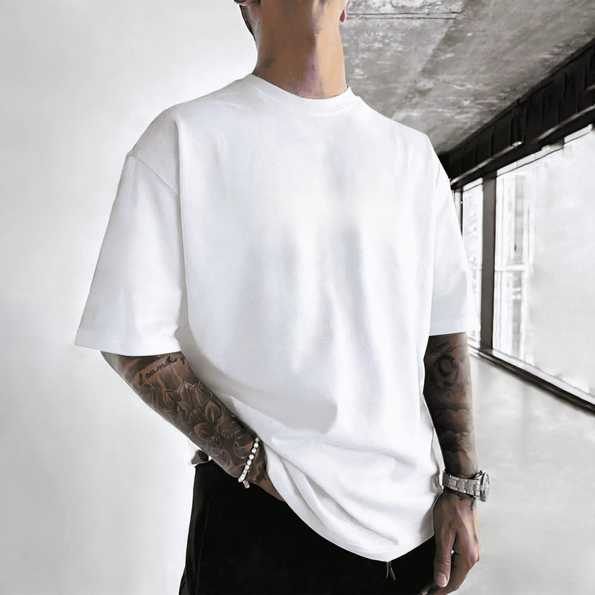 T-shirt en coton respirant uni pour homme, collection Printemps-Été 2026, style américain, coupe ample et tendance, idéal pour le sport et les trajets quotidiens