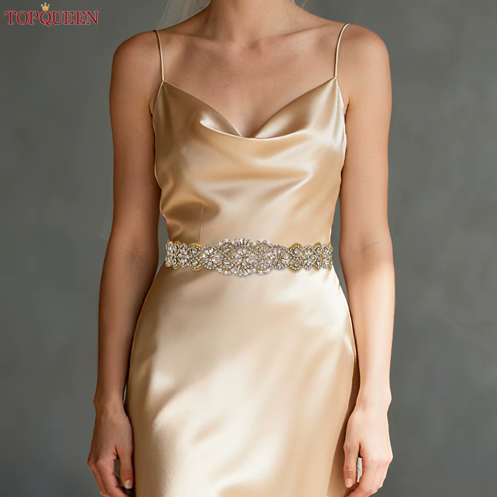 TOPCLS EEN robe de mariée ceinture de luxe cristal doré femmes Saree large biscuits Applique pour soirée robe de mariée cadeaux S161B-G