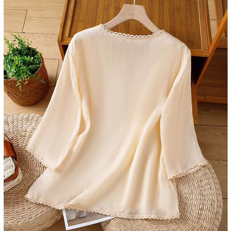 Brodé Vintage T-Shirts haut pour femme t-shirt d'été