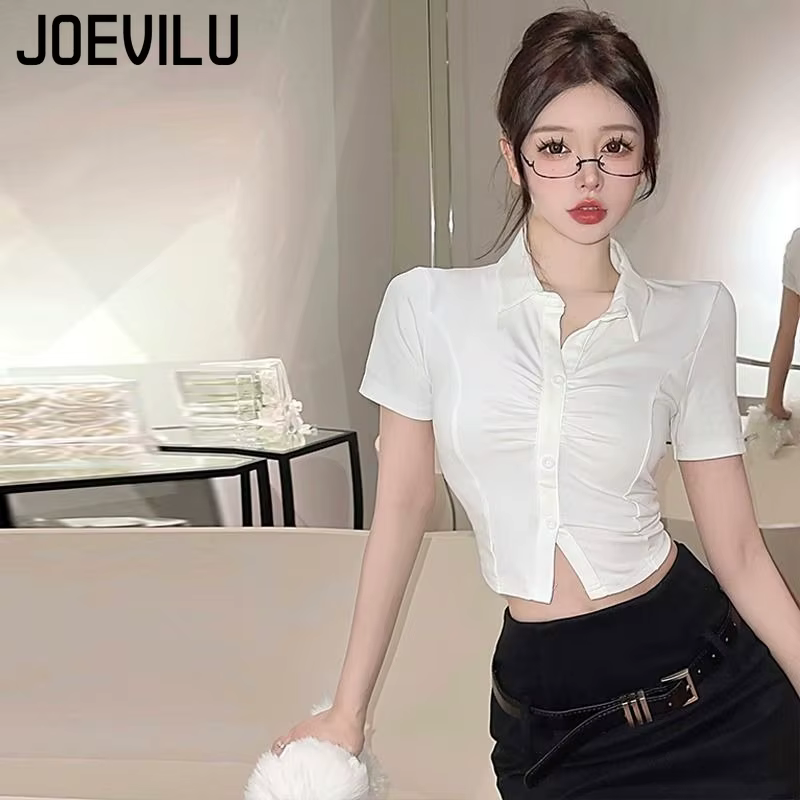 Polo Sexy pour femmes, T-Shirt à manches courtes à revers boutonné