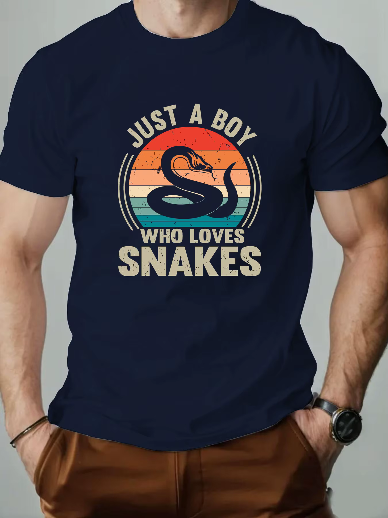 T-Shirt homme 100% coton dessin animé Animal serpent imprimé été surdimensionné col rond respirant décontracté manches