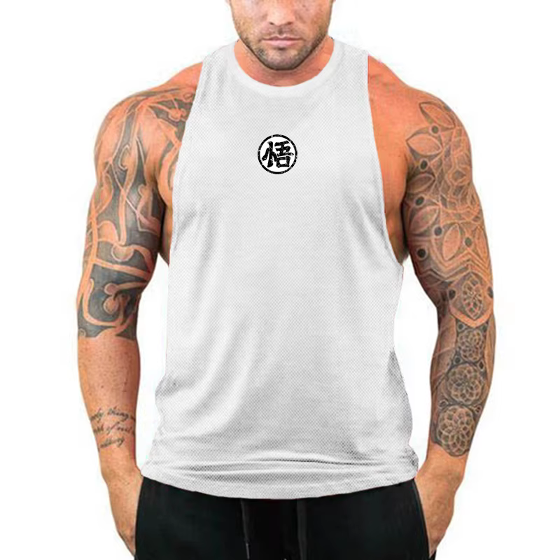 Logo d'anime japonais Wu Font impression drôle été Fitness hommes débardeur musculation Stringer séchage rapide gymnastique entraînement gilet musculaire