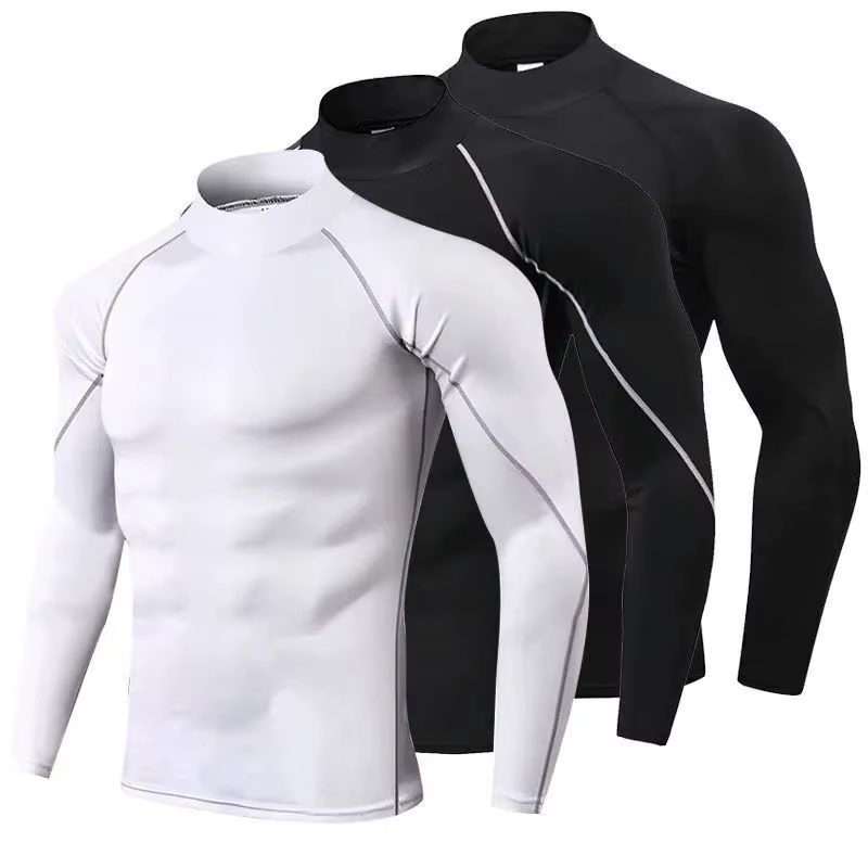 Compression t-shirt hommes à manches longues musculation Sport t-shirts décontracté séchage rapide gymnase Fitness