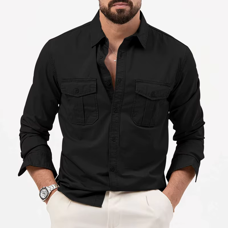 Nouvelle chemise décontractée multi-poches à manches longues pour homme