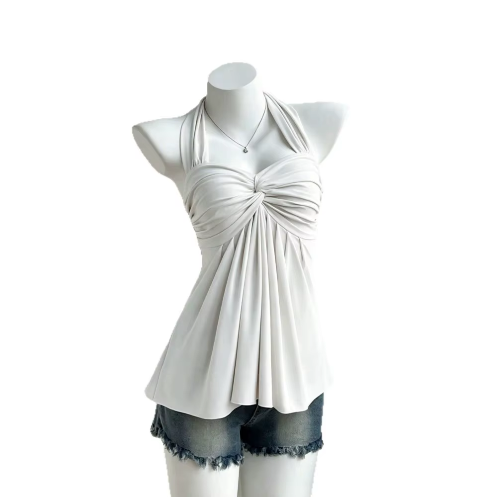 Robe Halter pour femmes, sexy et plissée, sans bretelles
