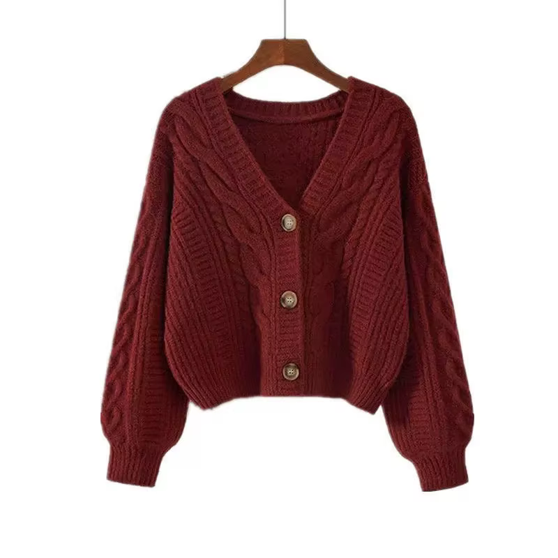 Cardigan court à manches longues et col en v pour femme