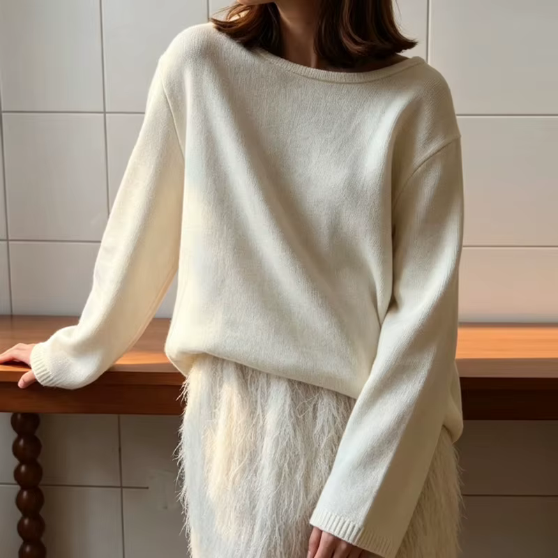 Pull décontracté en maille à col rond, dos ouvert, manches longues, coupe ample, collection automne 2026, mode quotidienne, cardigan polyvalent, haut de tenue